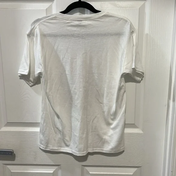 Gildan White and Blue Graphic T-Shirt - Picture 3 of 3